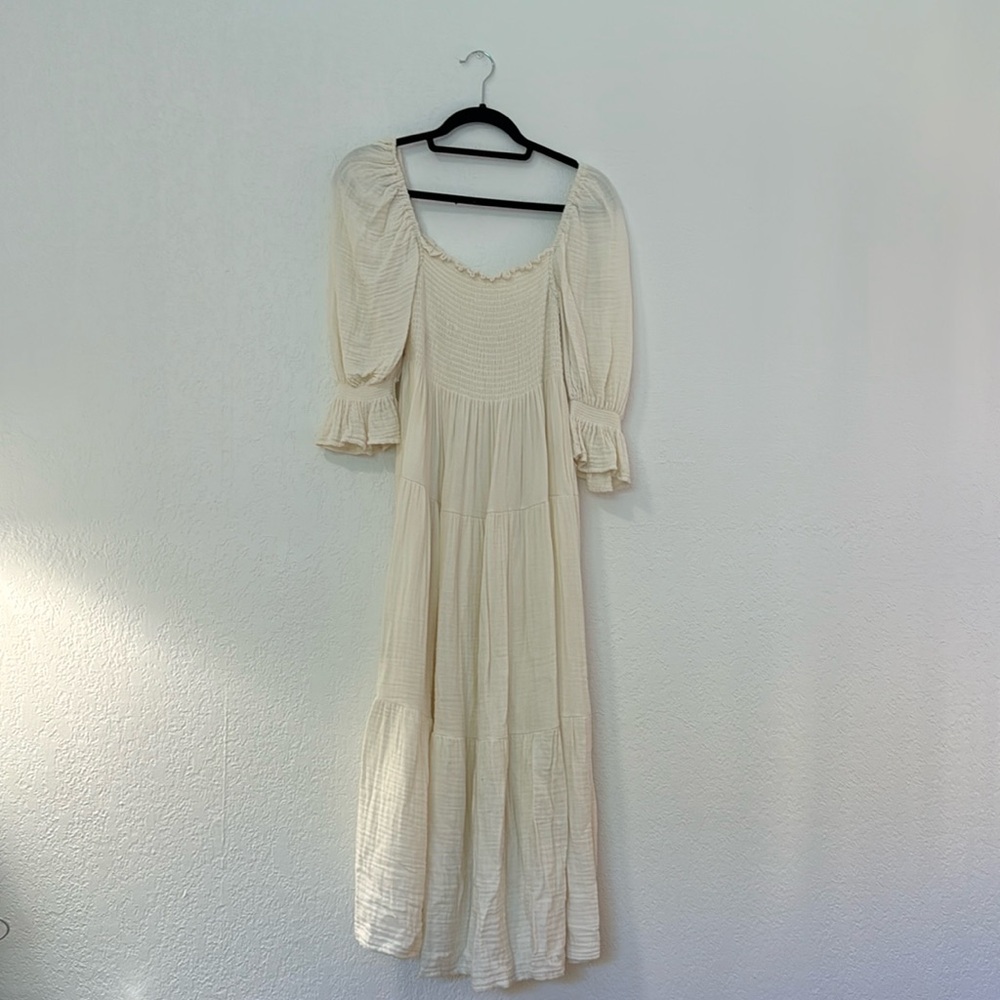 White smocked cotton dress